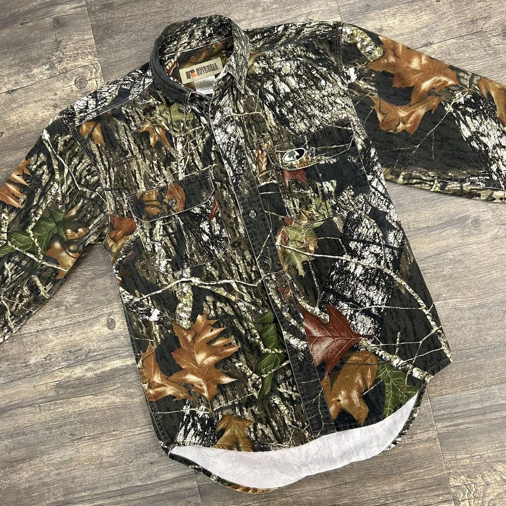 Russell Outdoors‎ Button Camo Shirt Mossy Oak Breakup Long Sleeve Small (232)